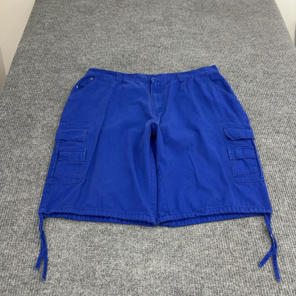 HW New York Cargo Shorts Mens 46 Blue Cotton Drawstring Hem Baggy Y2K Streetwear